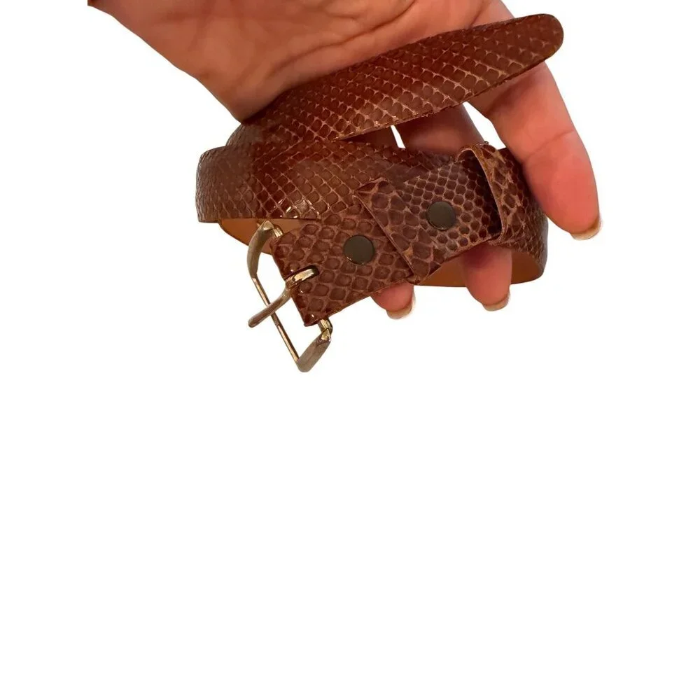 Vintage Unisex Size 30 Brown Genuine Anaconda Rawhide Lined Snake Belt